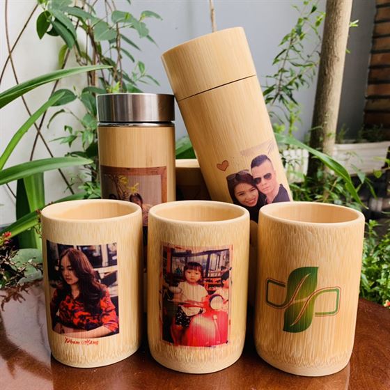 Biodegradable Vietnam Bamboo Cups for Export with customized color printing  of portraits, landscapes